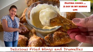 Mina’s day Hawaii  Sharing my Simple Fried Chicken Wings and Drumettes with easy Mayo Dipping 🇵🇭🇺🇸 [upl. by Ahel]