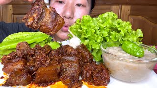 Smoked Pork  Pan Eromba  Taro Root Chutney Raw Letuce And Winged Bean Mukbang [upl. by Seidule]