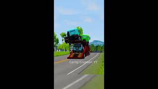 Flatbed Trailer Truck Rescue  Cars vs Rails  Speed Bumps  BeamNGDrive [upl. by Ezirtaeb]