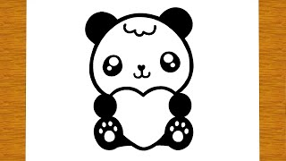 WIE ZEICHNET MAN EINEN PANDA KAWAII MIT EIN HERZ  Einfaches zeichnen lernen [upl. by Phoebe738]