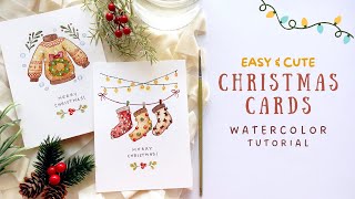 Easy amp Cute Christmas Card Ideas with Watercolors [upl. by Broadbent]