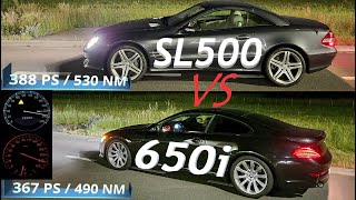 Mercedes SL 500 R230 vs BMW 650i E63 Acceleration 0250 Kmh [upl. by Motteo]