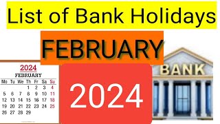 List of Bank holidays February 2024 February 2024 Bank Holidays In India [upl. by Kristi]