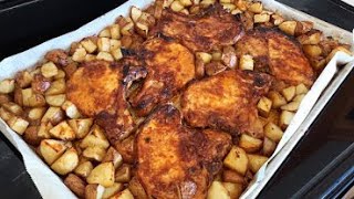 Oven Baked Pork Chops with Potatoes  This ONE PAN recipe tastes delicious [upl. by Gae]