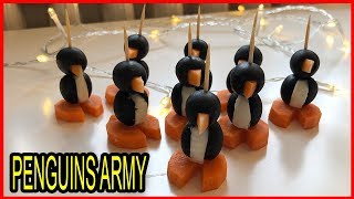 ✅ PINGUINOS de aceitunas zanahorias y huevo cocido 🐧🐧🐧 5 mín Decoración de comida 1825 [upl. by Rehoptsirhc66]