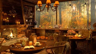 Autumn Cozy Coffee Shop Ambience 4K 🍁Piano Jazz Music for Relaxing Studying and Working [upl. by Timoteo]