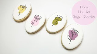 How To Decorate Floral Line Art WetOnWet Flower Sugar Cookies [upl. by Eynenihc816]