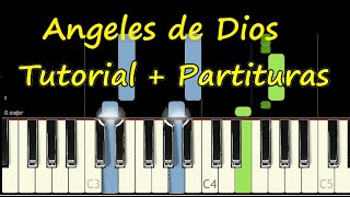 ANGELES DE DIOS Piano Tutorial Cover Facil  Partitura PDF Sheet Music Easy Midi Pista Letra [upl. by Aehc899]