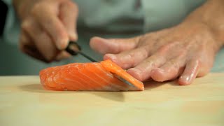 Intro version An ultimate guide for how to slice salmon for sushi [upl. by Bittner55]