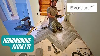 Herringbone LVT click flooring EvoCore full tutorial in detail [upl. by Argyle]