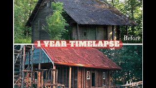 ONE YEAR TIMELAPSE IN 1 HOUR  Everything We Build For Our Log Cabin [upl. by Nussbaum]