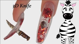 3D Knife Acrylic Nail Art Tutorial  Aquarium  Halloween [upl. by Humpage]