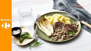 Steak avec sauce aux champignons chicons et purée [upl. by Sucramrej956]