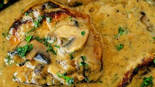 JUICY Smothered Pork Chops With CREAMY Mushroom Gravy 🥘 ONE Pan  30 Minutes [upl. by Marceau]