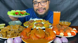 SPICY PRAWNS CURRY MUTTON LIVER CURRY AND EGG CURRY WITH RICE EATING SHOW INDIAN FOOD EATING [upl. by Niwdla]