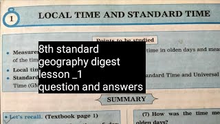 8th standard geography digest question and answers lesson no 1 LOCAL TIME AND STANDARD TIME 🔔8th [upl. by Gillan514]