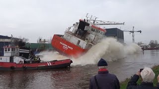 Straßensperre für Stapellauf der AALBORG WHITE bei SAS Werft Foxhol NL 28032019 [upl. by Ezekiel]