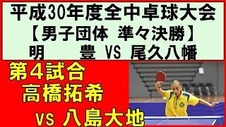 【卓球全中 】高橋拓希明豊vs八島大地尾久八幡 平成30年度全国中学校卓球大会 男子団体準々決勝 第４試合 [upl. by Andie252]