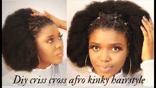 DIY CRISSCROSS RUBBER BAND AFRO KINKY HAIRSTYLE HAIRSTYLES UNDER 5 [upl. by Odey]