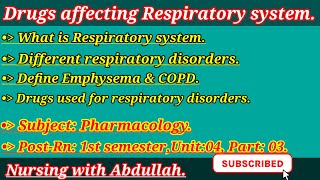 Drugs affecting respiratory system in urdu PostRn 1st semester Unit4part3  pharmacology [upl. by Atsirtal]