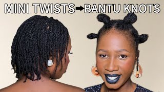 TURNING MY MINI TWISTS INTO BANTU KNOTS  Old Nollywood Hair and Makeup [upl. by Swigart]