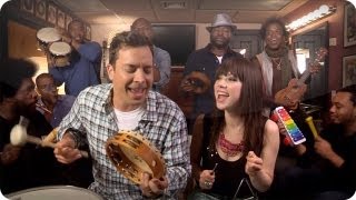 Jimmy Fallon Carly Rae Jepsen amp The Roots Sing quotCall Me Maybequot w Classroom Instruments [upl. by Huberman330]