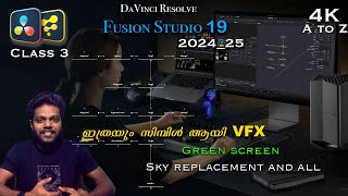 Davinci resolve Fusion part 3 in malayalam basic tutorial  Green creen sky replacement etc [upl. by Coke]