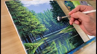 Easy Landscape Painting  Lake Reflection  StepbyStep Acrylic Tutorial [upl. by Grier]