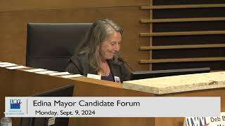 LWV Edina Mayoral Candidate Forum  September 9 2024 [upl. by Gerhard]