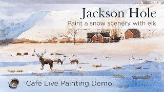 Café Live Painting sunset lighting in snow scenery  Jackson Hole WY [upl. by Clerissa]