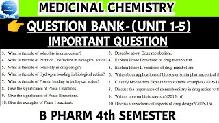 Medicinal chemistry 1 important questions  Medicinal chemistry important question  B pharm [upl. by Yoreel]