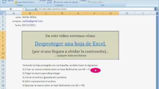 Desproteger hoja de Excel  olvido de contraseña [upl. by Novled]