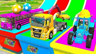 TRANSPORTING PIXAR CARS amp FRUITS WITH COLORED amp JOHN DEERE vs CLAAS vs TRACTORS  BeamNGdrive 962 [upl. by Durr726]