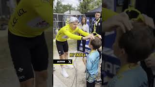 Pogacar gives Cavendishs son his sunglasses 😎 after the historic 35th stage win by his dad cycling [upl. by Velick]