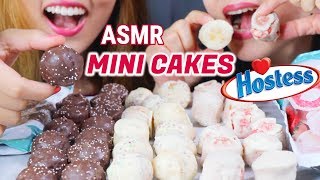 ASMR EATING HOSTESS MINI CAKES CHOCOLATE VANILLA STRAWBERRY BAKERY PETITES SOFT EATING SOUNDS [upl. by Piotr573]