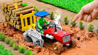 diy mini tractor dengerous stuck in mud with full trolley wood science project [upl. by Soma]