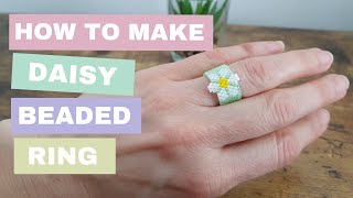 Beading tutorial for Beaded Daisy ring DIY Jewelry flower beading design beading beadingtutorial [upl. by Acireed971]