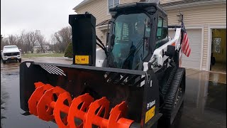 Install Snowblower Bobcat Track Loader Faster Than John Deere Tractor Blower Drop New 4N1Bucket 213 [upl. by Beilul602]