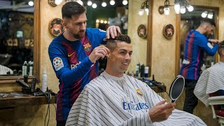 Messi and Ronaldo in the barber shop  Messi and Ronaldo funny compilation [upl. by Wistrup]