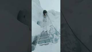 Crossing the deadly Khumbu Icefall on Everest 🏔️one step at a time everestsummit mountains 🪜 [upl. by Silvana]