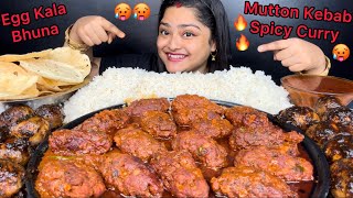 SPICY MUTTON KEBAB MASALA CURRY 🥵 SPICY ANDA KALA BHUNA WITH BASMATI RICE AND PAPAD INDIAN MUKBANG [upl. by Airdnaxela]