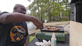 Fished and Cooked Steak on our Poor Mans Ozark Griddle [upl. by Atinat]