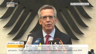 Asylgesetz Stellungnahme von Thomas de Maizière am 29092015 [upl. by Erlinna]