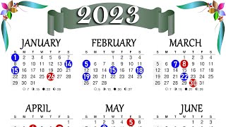 2023 Calendar with Holidays  Holidays Calendar 2023  Calendar 2023 [upl. by Sigvard]