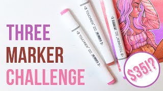 THREE MARKER CHALLENGE ft Super Affordable TOUCHNEW Markers  Cheap Beginner Markers [upl. by Constantina59]