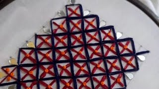 Mirror cross stitch beginner hand embroidery  cross stitch tutorials mirrorwork [upl. by Maillij]