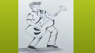 How to draw a gitter musical boy  Easy pencil ✏️✏️✏️ drawing [upl. by Anwahsak287]