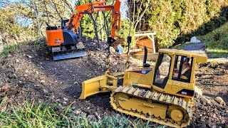 Building a road up the mountain RC excavator Hitachi Zaxis ZX135US CAT D5 Bruder Dozer [upl. by Haida]