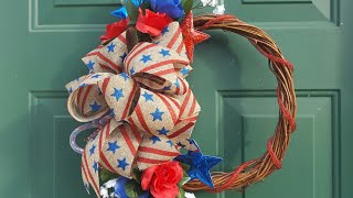 EASY DOLLAR TREE WREATH TUTORIAL  MEMORIAL DAY amp 4TH OF JULY [upl. by Staal]