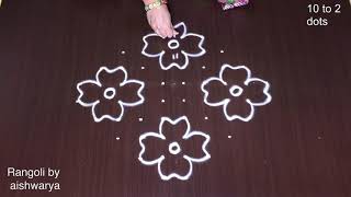 Simple 102 Dots Rangoli Design Big  Flower Kolam Chukkala Muggulu Easy  Rangoli5 [upl. by Yracaz]